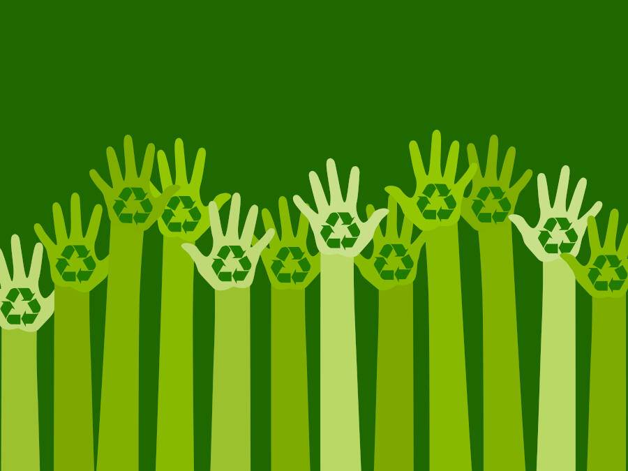 raising hands with a recycle symbol. eco friendly