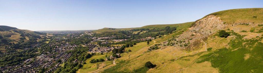 panoramic view of welsh valleys and towns
